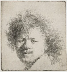 Självporträtt med långt buskigt hår: endast huvud, ca 1631.