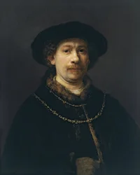 Självporträtt med basker och två guldkedjor, ca 1642