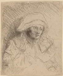 Sjuk kvinna med en stor vit huvudbonad Saskia, ca. 16411642.