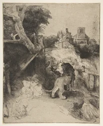 St. Jerome läser i ett italienskt landskap, ca. 1653.