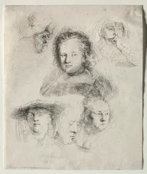 Studier av chefen för Saskia och andra, 1636.