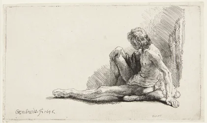 Studie efter nakenmodell (Man sittande på marken) (Bartsch 196, den andra av två versioner; H. 221; Muntz 137 II)