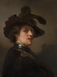 Tronie av en man med en fjäderbar basker, ca 1635-1640.
