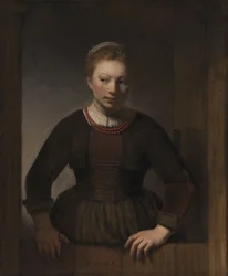 Ung kvinna vid en öppen halvdörr, 1645