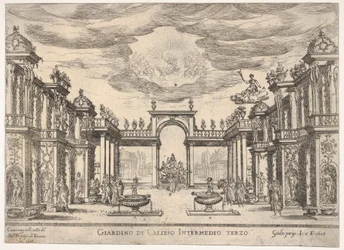 Sjätte mellanspelet: Calypsos trädgård. Mellanliggande sjätte: Calypsos trädgård, från serien ..., 1608.