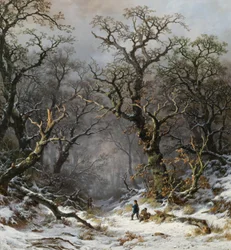 Jägare i skogen på vintern