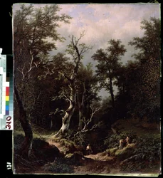 Paysage de foret (skogslandskap). Peinture de Remigius Adrianus van Haanen (Remy eller Remi Adrien van Hannen