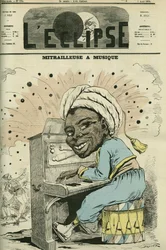 Maskingevär med musik, karikatyr av Jules Renard Draner (1833-1926), specialist på militärlivet bland alla nationaliteter. Omslag till "L