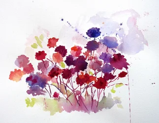 Livfulla blommor i akvarell
