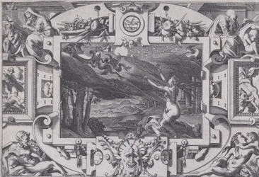 Medea and Her Chariot Drawn by Dragons Disheveled och naken en mörk natt, på en öde plats..., 1563.