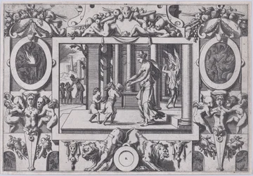 Medeas och Jasons barn ger Creusa den dödliga presenten av hans två söner till bröllopet..., 1563.