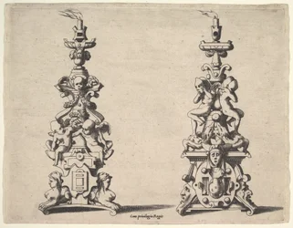 Två ljusstakedesigner, ca. 1550-60.