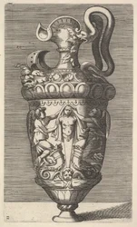 Vas med två bevingade figurer som draperar en term, 1600-talet.