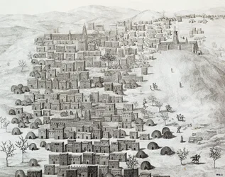 Utsikt över staden Timbuktu, Mali, gravyr från resor genom Centralafrika till Timbuctoo av Rene Caillie (1799-1838) mellan 1824 och 1828, Afrika