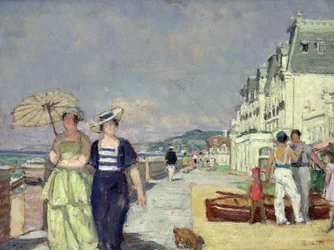 Eleganta kvinnor vid havet i Cabourg, ca 1929 (olja på duk)