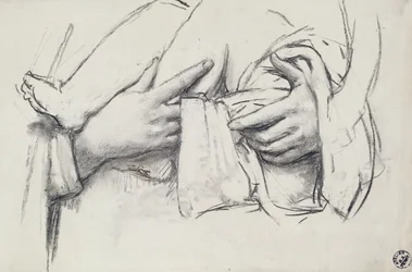 Studie av handen för Our Lady of Morienval i Oise, Frankrike (kol på papper)