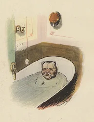 Man i ett badkar (färg litho)