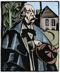Porträtt av Gustave Flaubert (1821-1880). Trästick av Hermann-Paul (Hermann Paul) (1874-1940) för Louis Bertrands bok "Flaubert a Paris eller Le Mort Vivant".