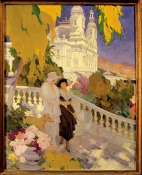 Promenaden på terrassen på kasinot i Montecarlo