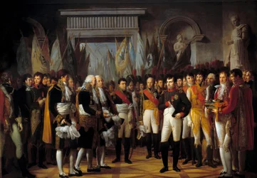 Napoleon I (1769-1821) tar emot deputerade i den konservativa senaten vid kungliga slottet i Berlin 1806-11-19 Målning av Rene Berthon (1776-1859) 1806 sön. 3,93x5,02 m - Napoleon (1769-1821) tar emot den konservativa senatens suppleanter vid Kungl.