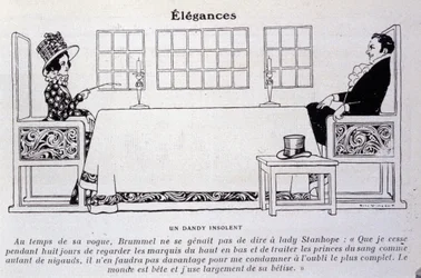 Representation av George Bryan Brummel känd som Beau Brummel (1778 - 1840), kungen av Dandys. Illustration av René Vincent. 1800-talet