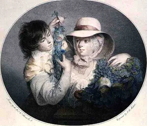Bönder med frukt och blommor, graverad av J.B. Michel, pub. av John & Josiah Boydell