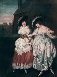 Mrs Page och Mrs Ford Reading Falstaffs Love Letters, sent 1700-tidigt 1800-tal 1912.