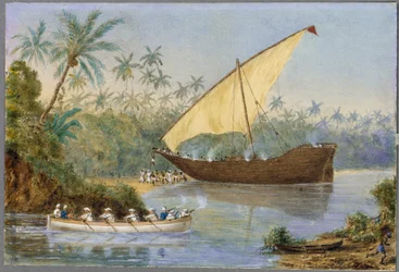 HMS "London" jagar en slavdrivande dhow nära Zanzibar