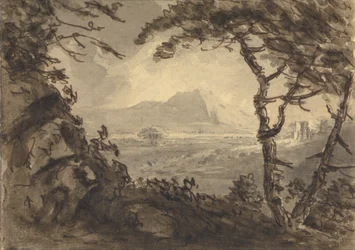 Landskap med berg i mittavstånd
