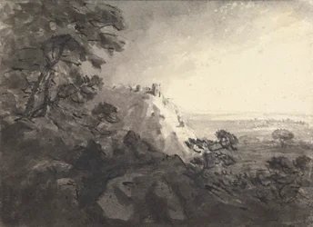 Landskap med ett slott på en kulle i mittavstånd
