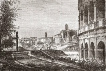 Ingång till Forum från Cellian Hill, Rom, Italien i slutet av 1800-talet. Från Italian Pictures av Rev. Samuel Manning, utgiven ca 1890.