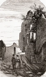Clivus Victoria på Palatinkullen, Rom, Italien i slutet av 1800-talet. Ur Italian Pictures av Rev. Samuel Manning, utgiven ca 1890.