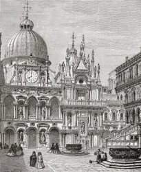 Innergården till Dogepalatset, Venedig, Italien i slutet av 1800-talet. Från Italian Pictures av Rev. Samuel Manning, publicerad ca 1890.