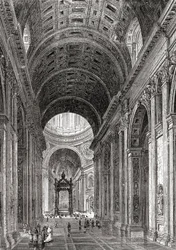 Interiör från Peterskyrkan, Vatikanstaten, Rom, Italien i slutet av 1800-talet. Ur Italian Pictures av Rev. Samuel Manning, publicerad ca 1890.