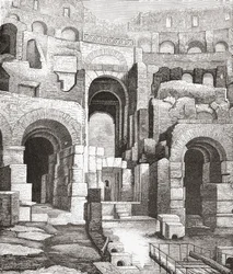Interiör från Colosseum, Rom, Italien efter utgrävningarna 1874. Från Italian Pictures av Rev. Samuel Manning, utgiven ca 1890.