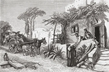 Mendicantbröder nära Neapel i Italien i slutet av 1800-talet. Från Italian Pictures av Rev. Samuel Manning, publicerad ca 1890.