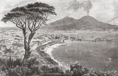 Neapel och Vesuvius, Italien i slutet av 1800-talet. Från Italian Pictures av Rev. Samuel Manning, publicerad ca 1890.