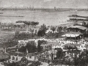 Offentliga trädgårdar och vägar i Livorno, även känt som Leghorn, Toscana, Italien i slutet av 1800-talet. Från Italian Pictures av Rev. Samuel Manning, publicerad ca 1890.