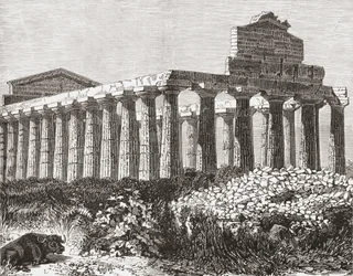 Templet i Paestum, Italien i slutet av 1800-talet. Från Italian Pictures av Rev. Samuel Manning, utgiven ca 1890.