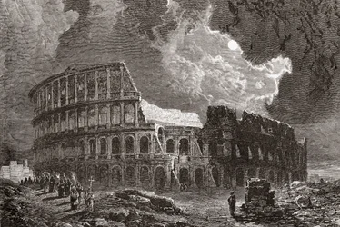Colosseum, Rom, Italien i månsken, i slutet av 1800-talet. Från Italian Pictures av Rev. Samuel Manning, utgiven ca 1890.