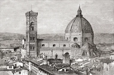 Duomo och Campanile i Basilica di Santa Maria del Fiore, Piazza del Duomo, Florens, Italien i slutet av 1800-talet. Från Italian Pictures av Rev. Samuel Manning, publicerad ca 1890.