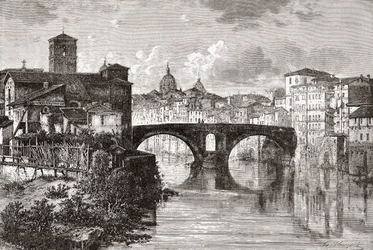 Pons Fabricius, eller Ponte dei Quattro Capi, och Tiberön, Rom, Italien i slutet av 1800-talet. Från Italian Pictures av Rev. Samuel Manning, publicerad ca 1890.