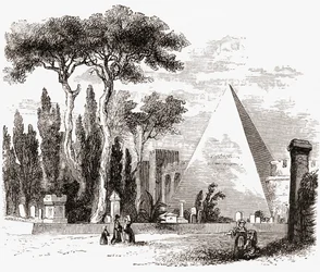 Den protestantiska kyrkogården och Cestius pyramid, Rom, Italien i slutet av 1800-talet. Från Italian Pictures av Rev. Samuel Manning, publicerad ca 1890.