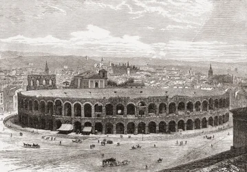 Arenan i Verona, Piazza Bra, Verona, Italien i slutet av 1800-talet. Ur Italian Pictures av Rev. Samuel Manning, utgiven ca 1890.
