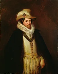 James I av England och VI av Skottland (1566-1625), efter John de Critz II (c.1600-s.1657) (olja på duk)