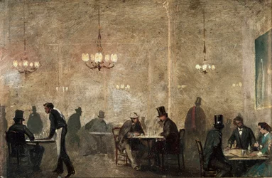 Caféet, ca. 1860-65 (olja på plåt)