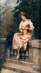 Flicka med flöjt, ca 1895 (olja på pannå)