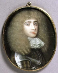 Porträttminiatyr av Robert Porter, ca 1660 (akvarell på veläng)
