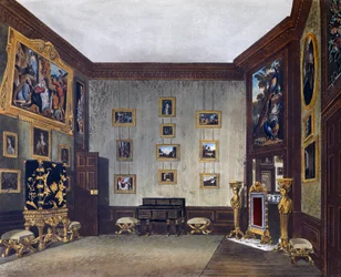 Kings skrivrum, gravyr av Richard Reeve (född 1780), Baserat på design av Richard Cattermole (1795-1858), Från The History of the Royal Residences