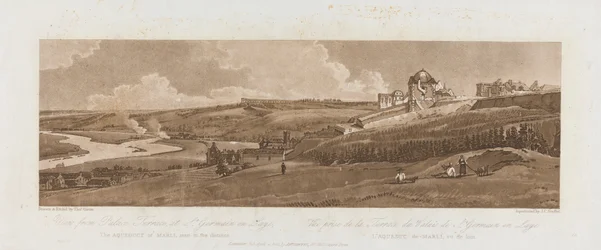 Utsikt från Palace Terrace på St. Germain en Laye; Marlis akvedukt sett på avstånd 1803; Skylt 16 från Views in Paris, Emanuel Volume-spårningen av plattan, B1981.25.2625